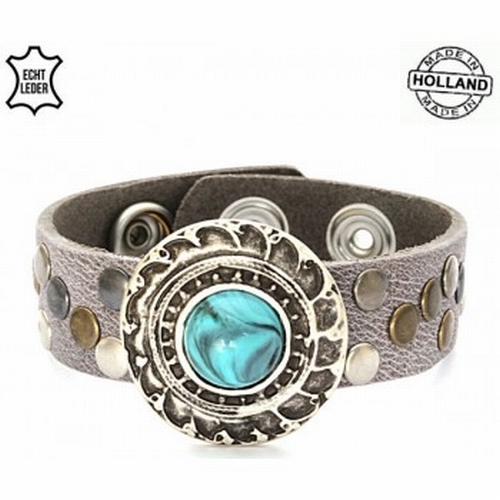 Top kwaliteit lederen damesarmband grijs