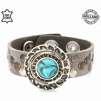 Top kwaliteit lederen damesarmband grijs 