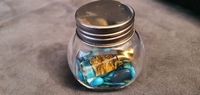Geluksflesje met goud en steentjes blauw